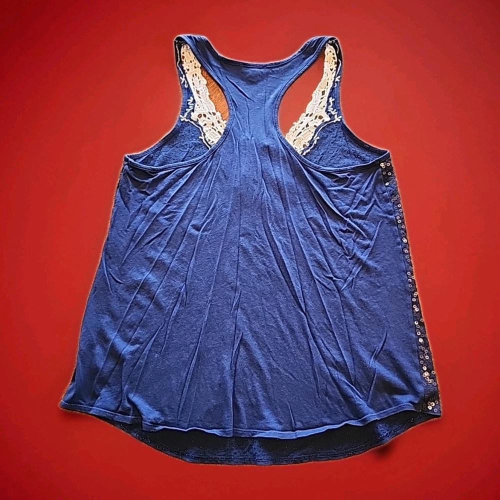 Express Summer Sequin Tank Top, Blue, Racerback Lace Detail Size XS - Picture 7 of 7